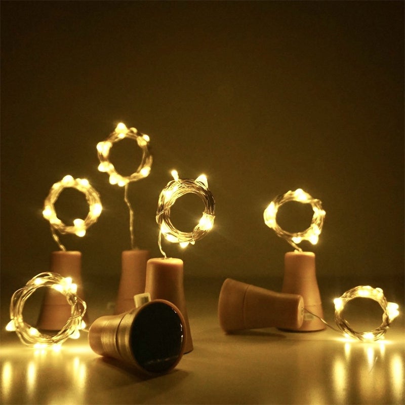 NiniTe LIGHTS 6 عبوات من أضواء زجاجات النبيذ بالطاقة الشمسية، 20 مصباح LED مقاوم للماء مع سدادات نحاسية للأعراس، عيد الميلاد، الهواء الطلق، العطلات، الحديقة، الفناء، ديكور الممر (أبيض دافئ) - Image 3